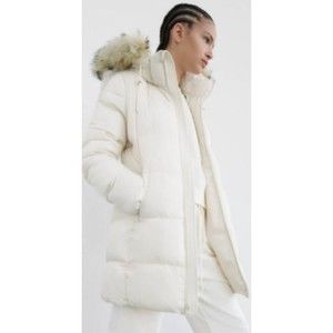 Zara Puffer Jacket Ecru Faux Fur Hood Size M NWT